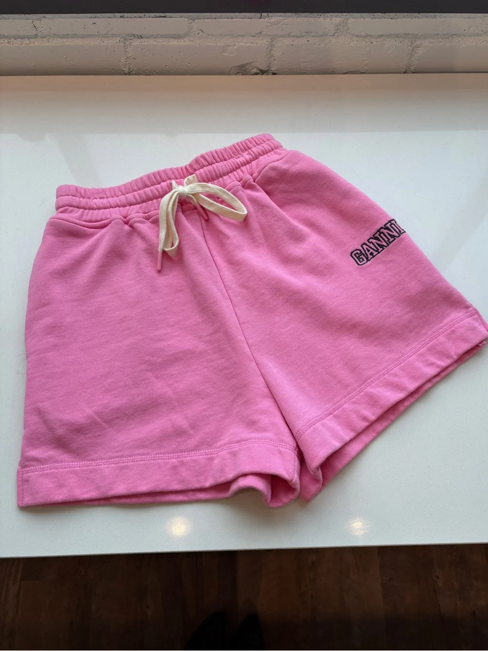 Ganni Pink Logo Athletic Shorts - Picture 1 of 3